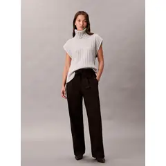CALVIN KLEIN - Pantalón de Sarga de Algodón con Cinturón Negro