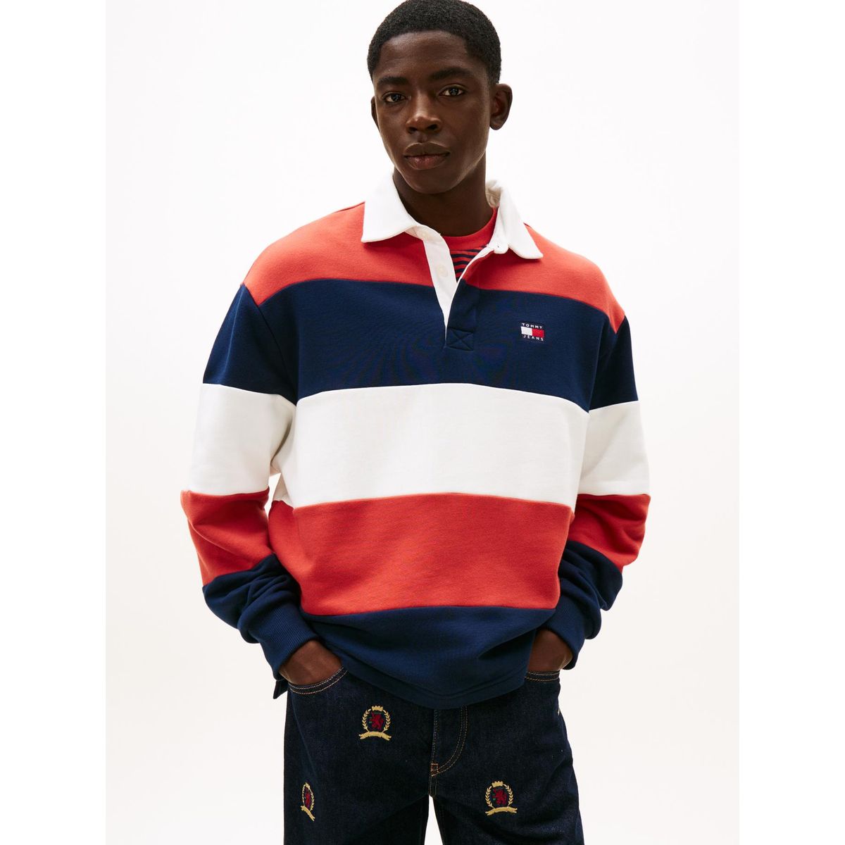 TOMMY HILFIGER - Polo Rugby Con Logo Relaxed Fit Multicolor Tommy Jeans