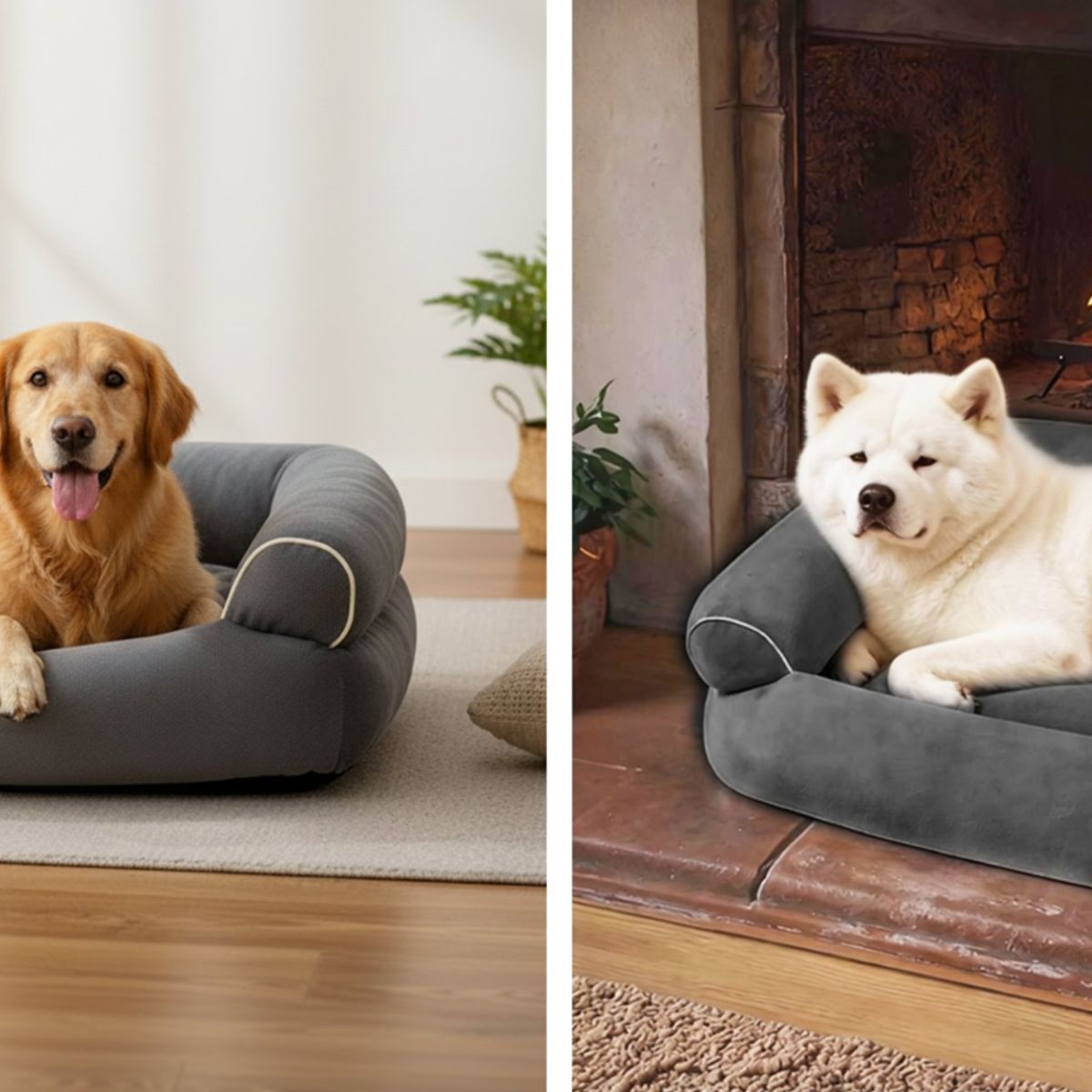 KIDSCOOL - Cama Sofá Para Perros Grandes y Medianos 105 x 65 cm Gris Oscuro Lavable y Ortopédica