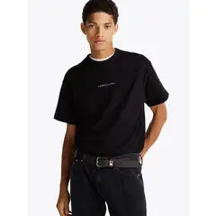 TOMMY HILFIGER - Polera Con Logo Bordado Relaxed Fit Negro Tommy Jeans
