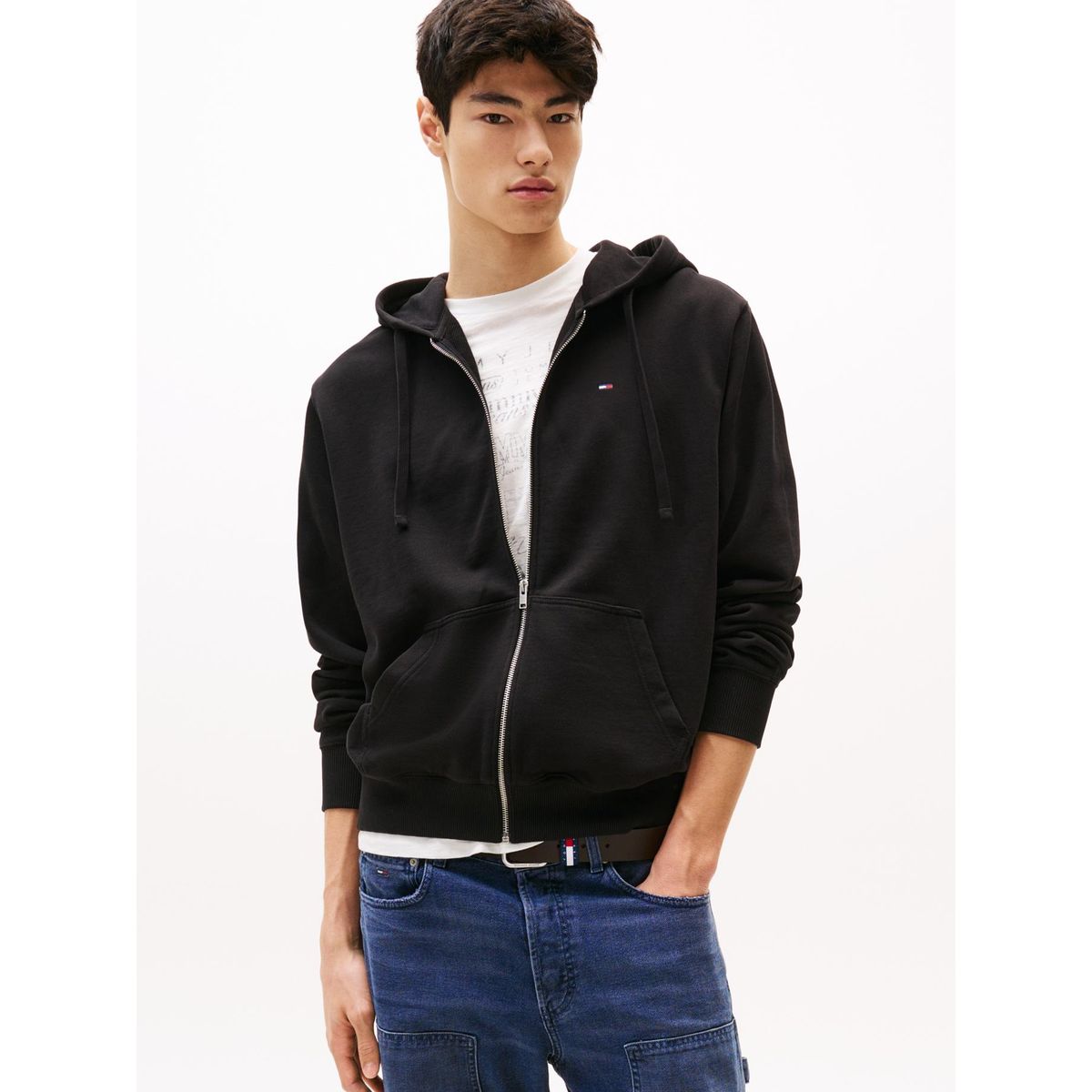 TOMMY HILFIGER - Polerón Hoodie Relaxed Fit Con Cierre Negro Tommy Jeans