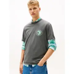 TOMMY HILFIGER - Polera Con Logo Relaxed Fit Gris Tommy Jeans