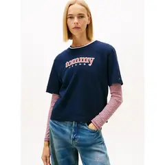 TOMMY HILFIGER - Polera Relaxed Con Logo Azul Tommy Jeans