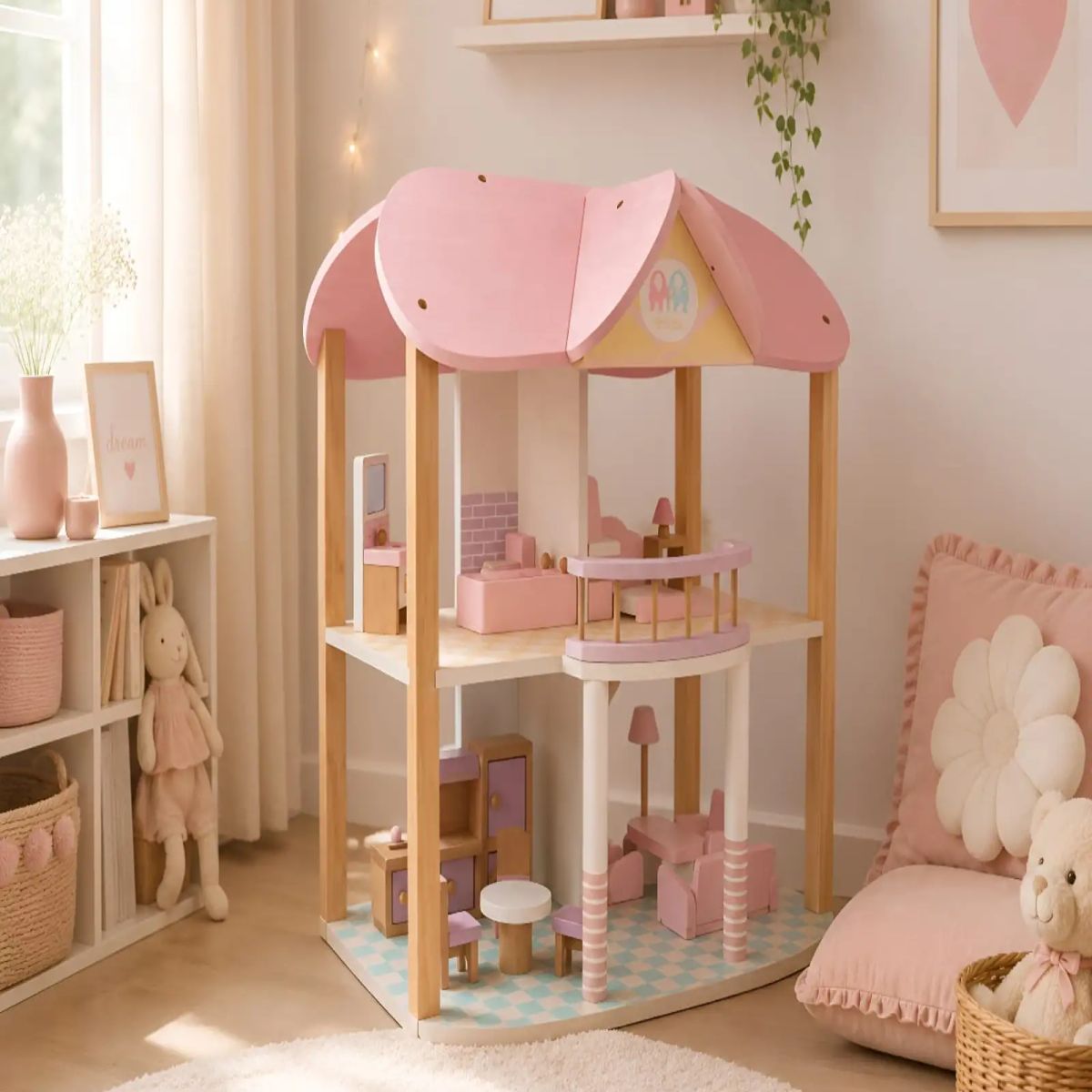 GENERICO - Casa de Muñecas de Madera con Muebles - Set de Juego Infantil