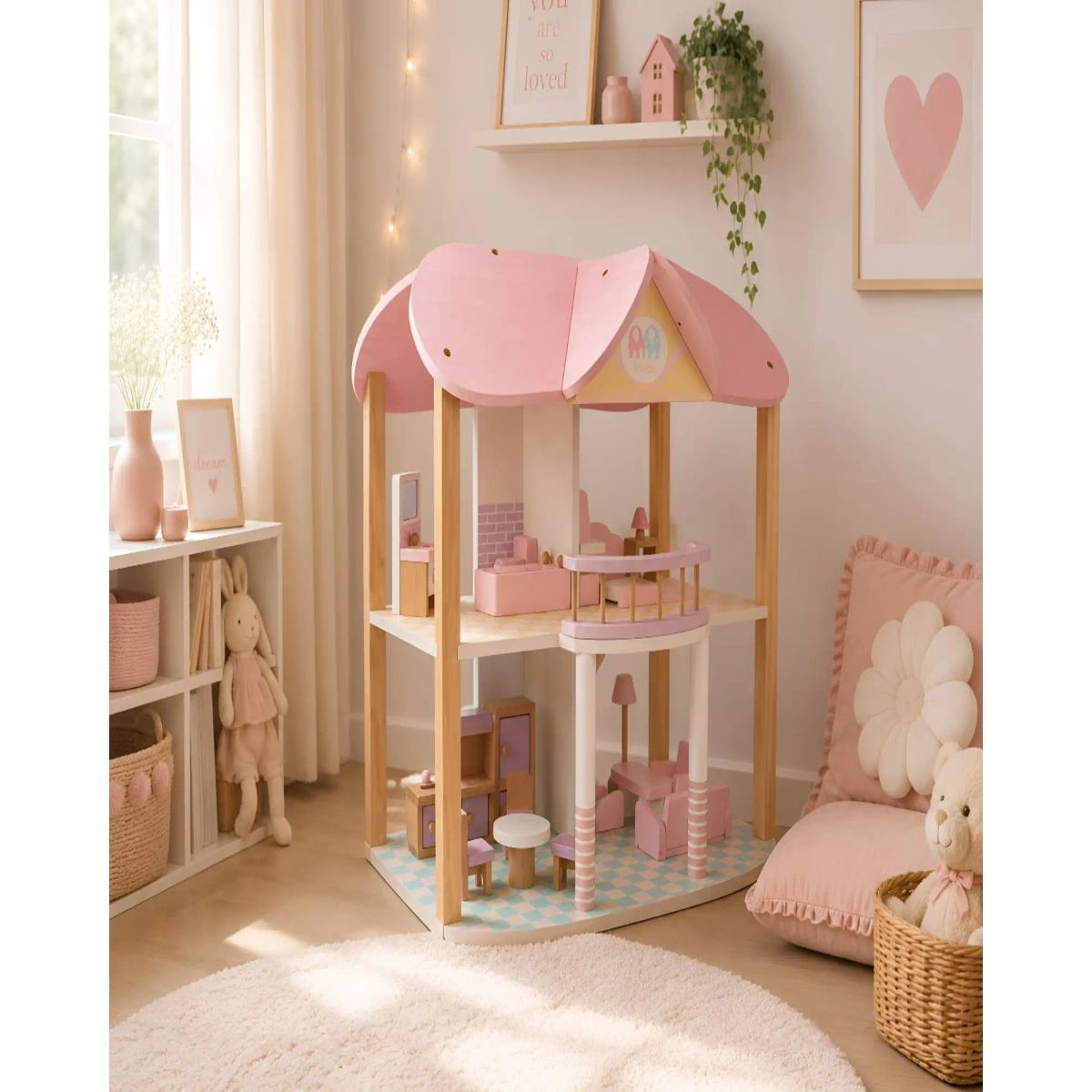 GENERICO - Casa de Muñecas de Madera con Muebles - Set de Juego Infantil