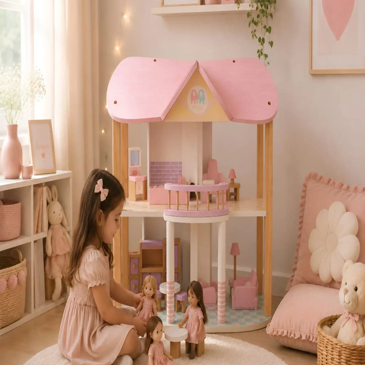 GENERICO - Casa de Muñecas de Madera con Muebles - Set de Juego Infantil