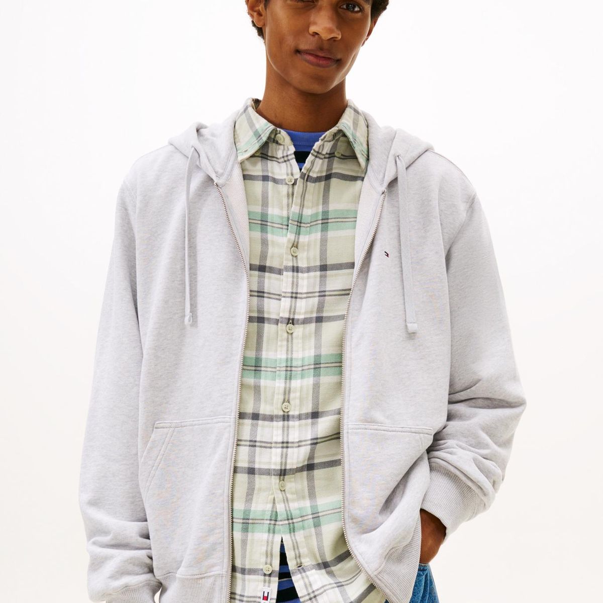 TOMMY HILFIGER - Polerón Hoodie Relaxed Fit Con Cierre Gris Tommy Jeans
