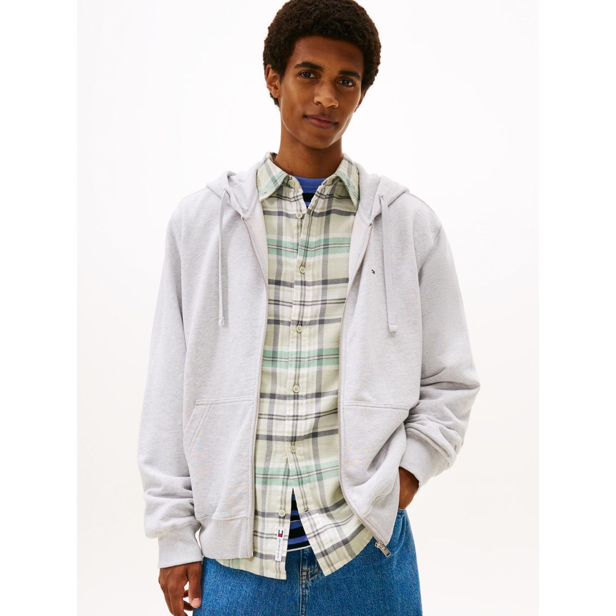 TOMMY HILFIGER - Polerón Hoodie Relaxed Fit Con Cierre Gris Tommy Jeans