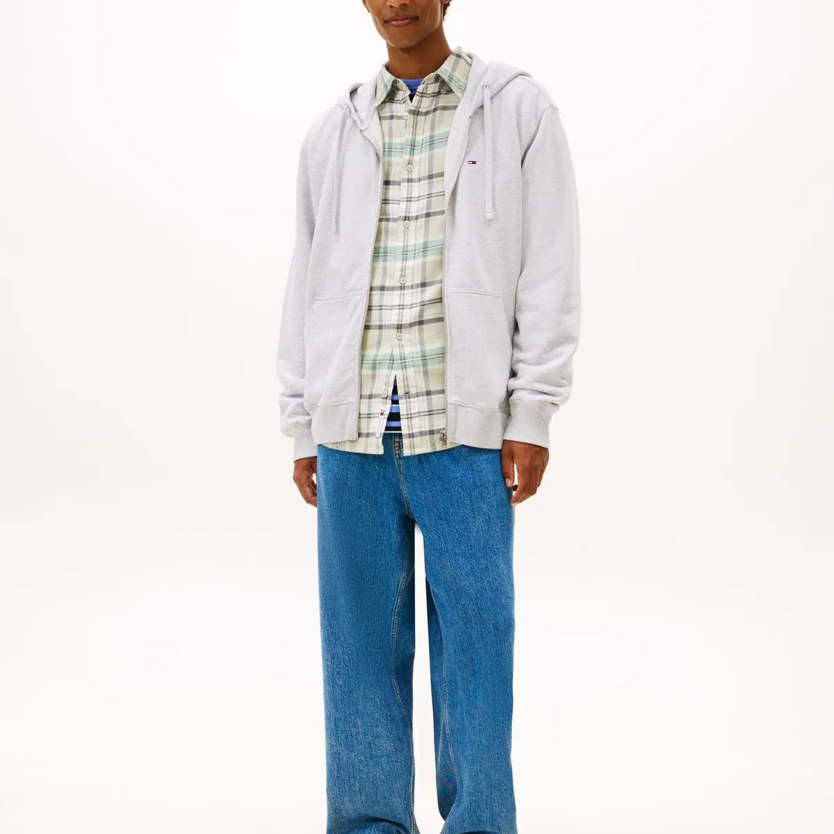 TOMMY HILFIGER - Polerón Hoodie Relaxed Fit Con Cierre Gris Tommy Jeans