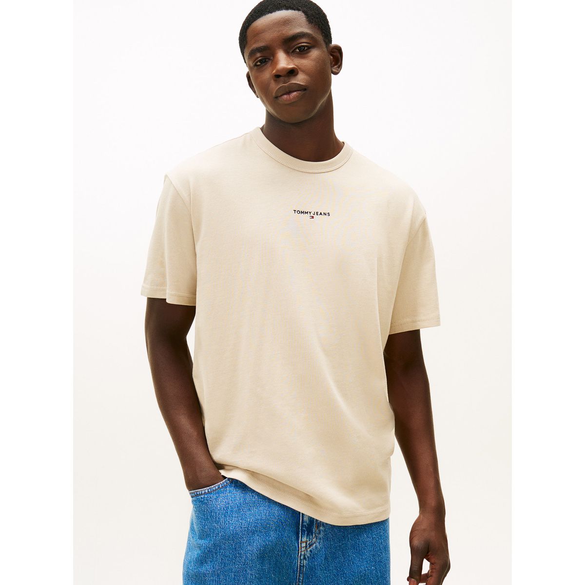 TOMMY HILFIGER - Polera Con Logo Bordado Relaxed Fit Beige Tommy Jeans