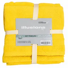 ILLUSIONS - Set 2 Toallas illusión Baño +2 Toallas De Mano 100% Algodón Ocre