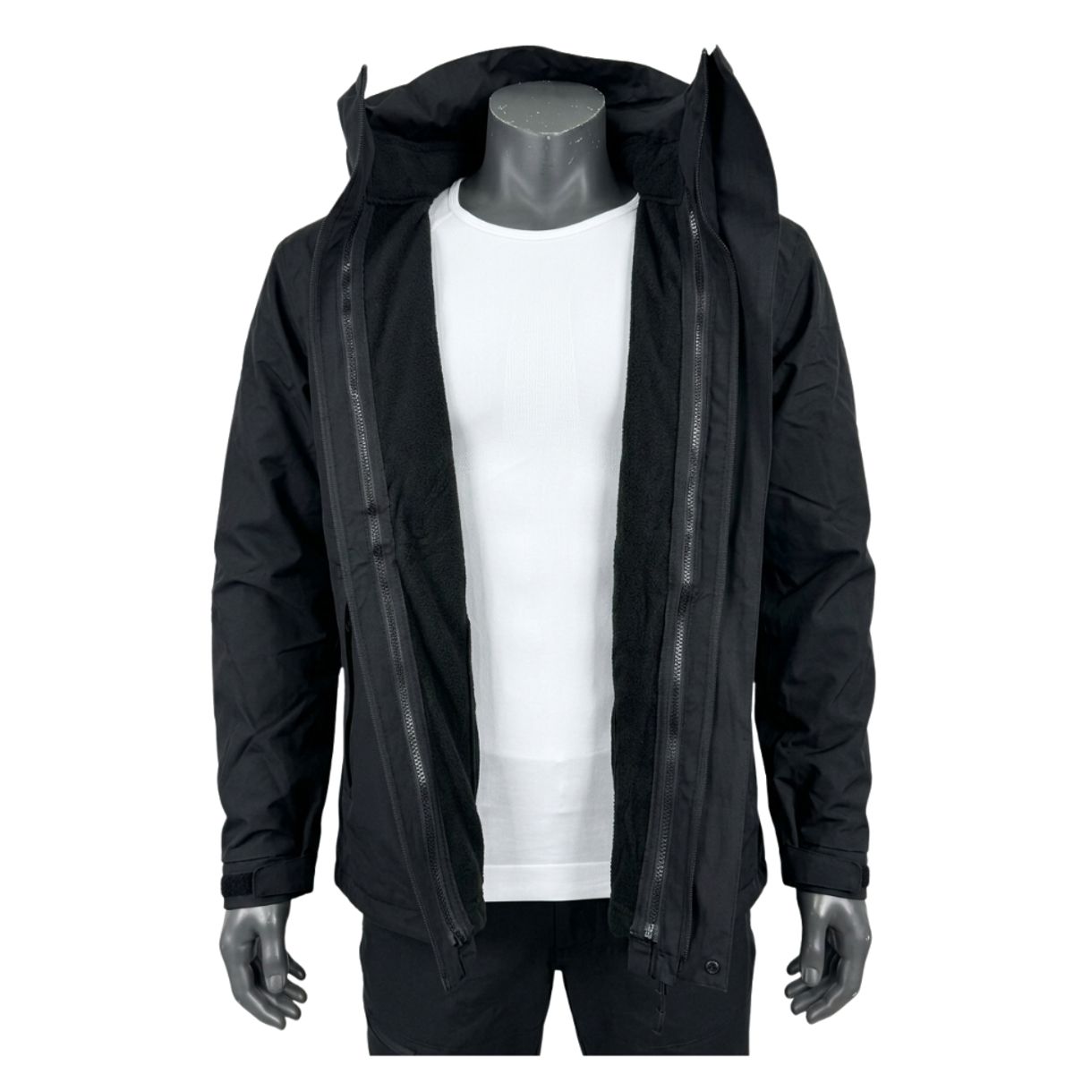 EKOL TACTICA MILITAR - Chaqueta Doble Cortaviento Con Forro Polar Negra Térmica