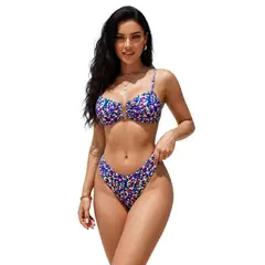 HAMI BOUTIQUE - Bikini de Dos Piezas con Estampado Azul Multicolor y Detalle en V