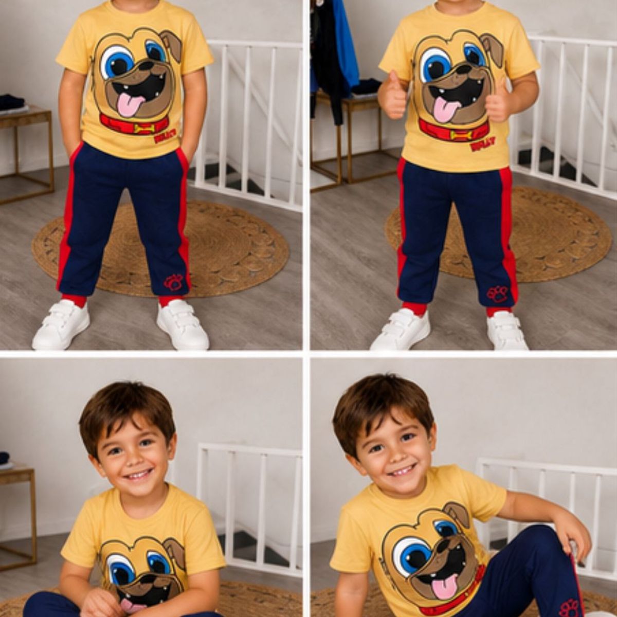 GENERAL - Conjunto Niño Polera Estampada Perrito + Buzo Jogger Bicolor Azul Rojo
