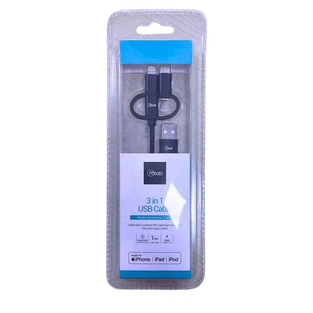 MLAB - Microlab Cable 3 en 1 Negro