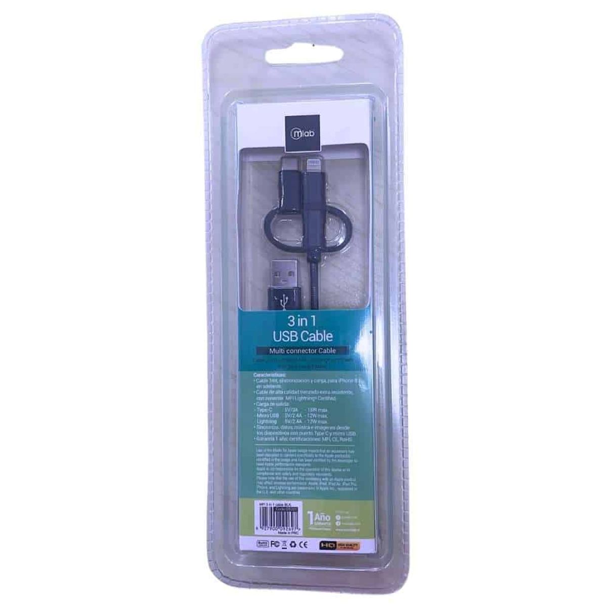 MLAB - Microlab Cable 3 en 1 Negro
