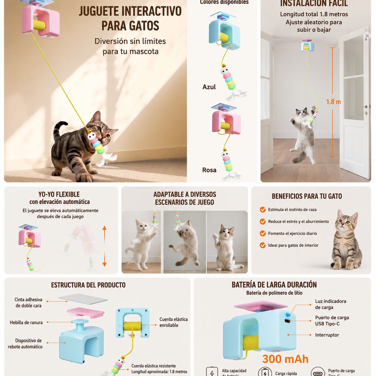 GENERICO - Juguete Interactivo Colgante Para Gato Anti-estrés recargable