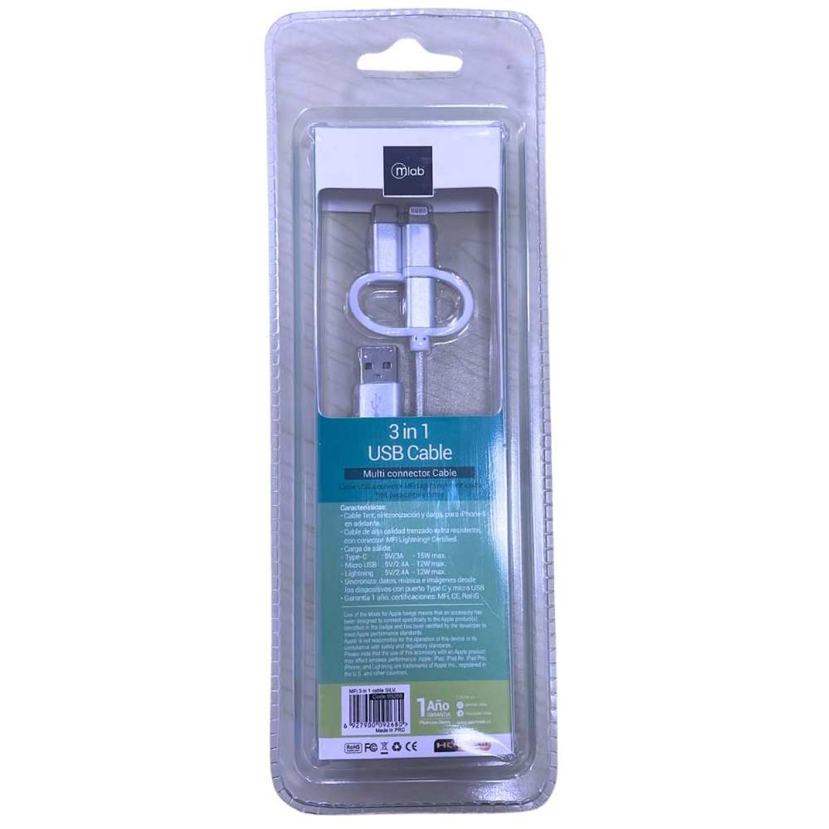 MLAB - Microlab Cable 3 en 1 Blanco
