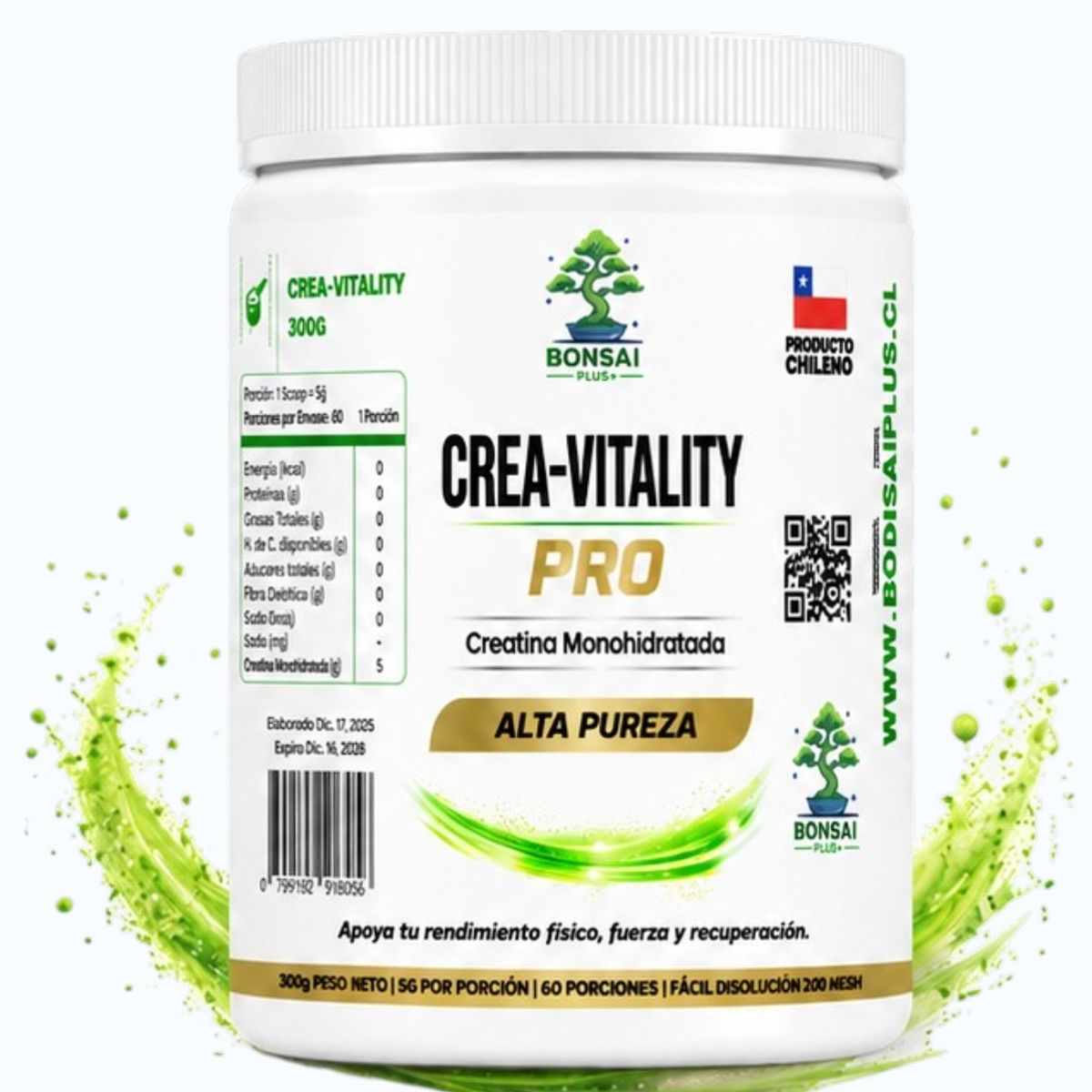 GENERICO - Crea-Vitality Creatina Monohidratada Bonsai Plus+ 60 Servicios- Sin Sabor/ 300 Grs