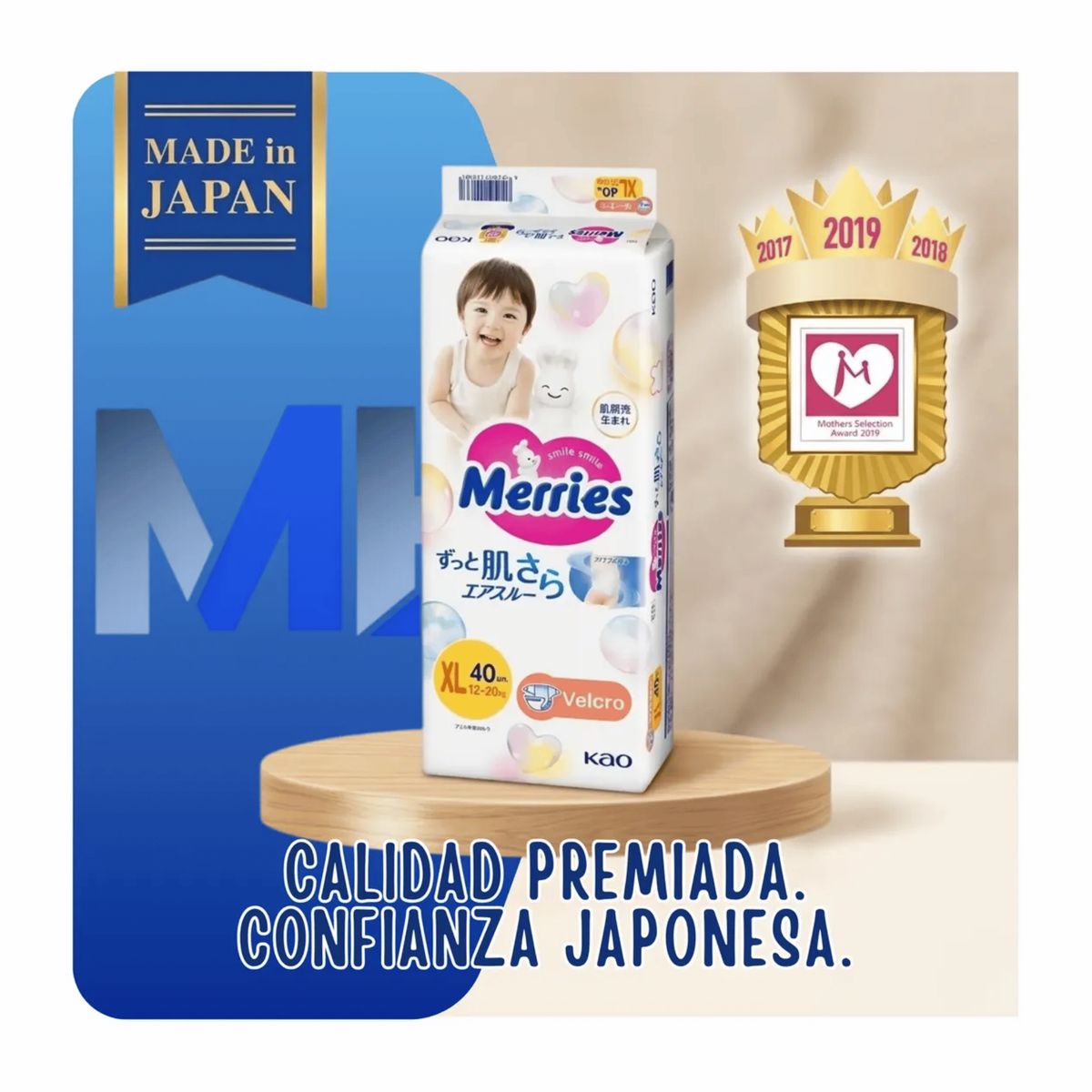 MERRIES - Pañales Merries Talla Xl 40 Unidades Premium Japonés Broche