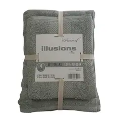 ILLUSIONS - Set 2 Toallas illusión Baño +2 Toallas De Mano 100% Algodón Sage