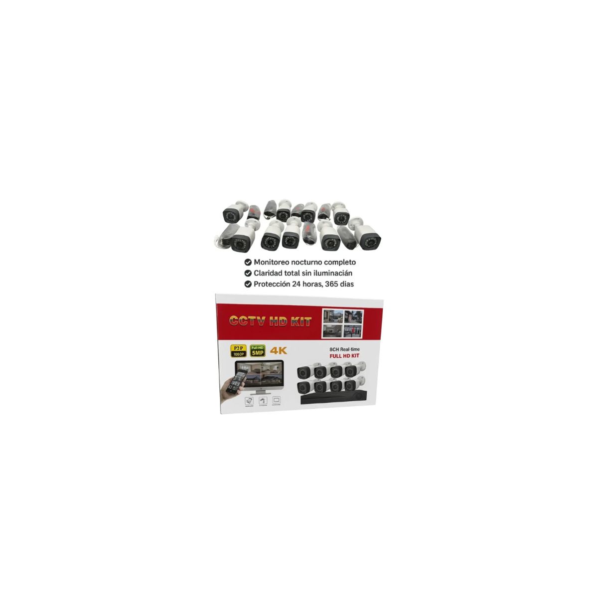 GENERICO - Kit De 8 Camaras De Seguridad Full Hd 1080p Con Dvr Vision Nocturna