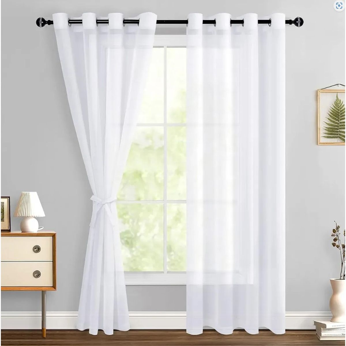 GENERICO - Cortina Velo Liso Con Argolla 140x220 Cm 2 Paño - Blanco