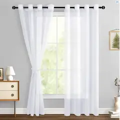 GENERICO - Cortina Velo Liso Con Argolla 140x220 Cm 2 Paño - Blanco