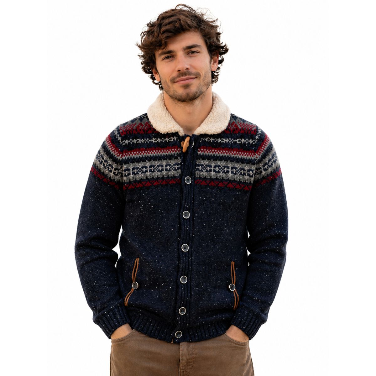 FALCONE - Chaleco Cardigan Premium Forrado Botones Falcone Azul
