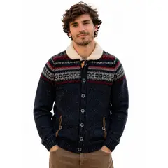 FALCONE - Chaleco Cardigan Premium Forrado Botones Azul