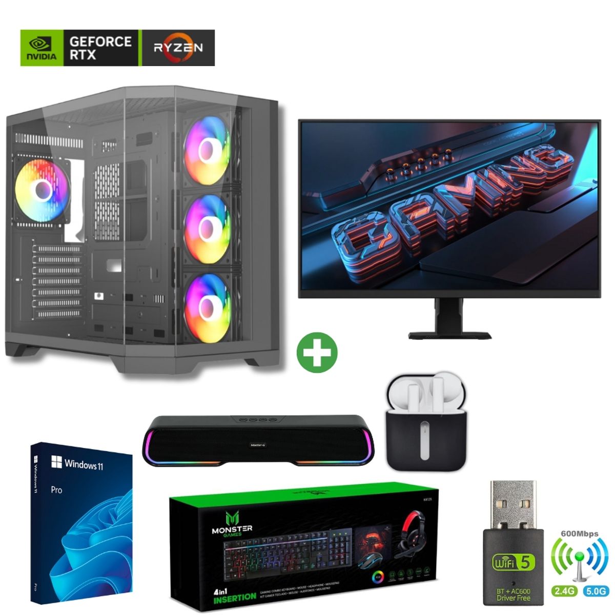 AMD CORP - Pc Gamer AMD Ryzen 7 9700X - 32GB RAM - RTX5070 - 2TB - Wifi - (Monitor 27+ Parlante + HP)-S530-B