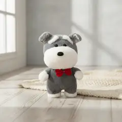 GENERICO - Peluche Perro Schnauzer 21cm Con Moño Rojo