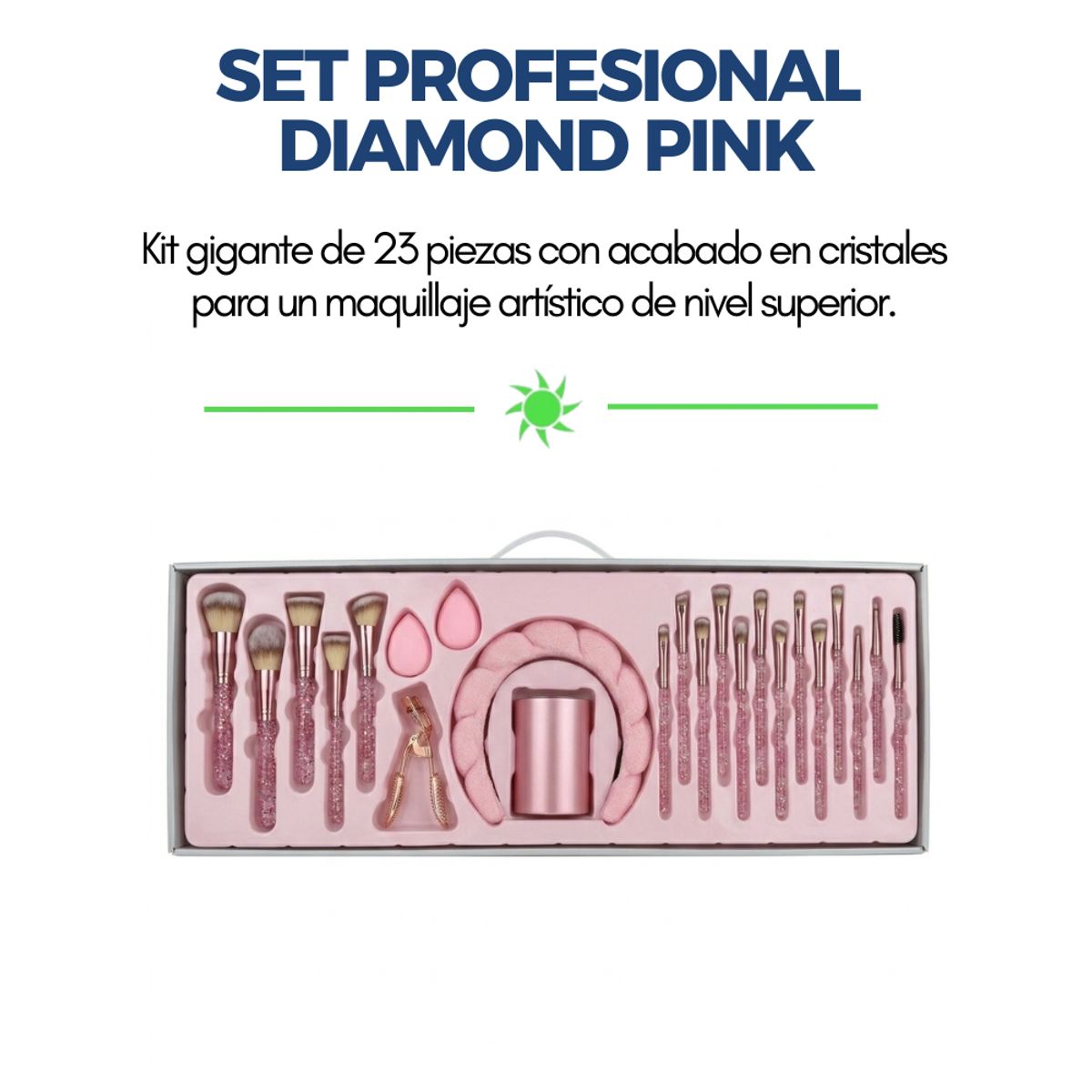 GENERICO - Set Profesional DE Maquillaje Diamond Pink– Kit Makeup Tools Gigante 23 Piezas (71cm) Edición Limitada