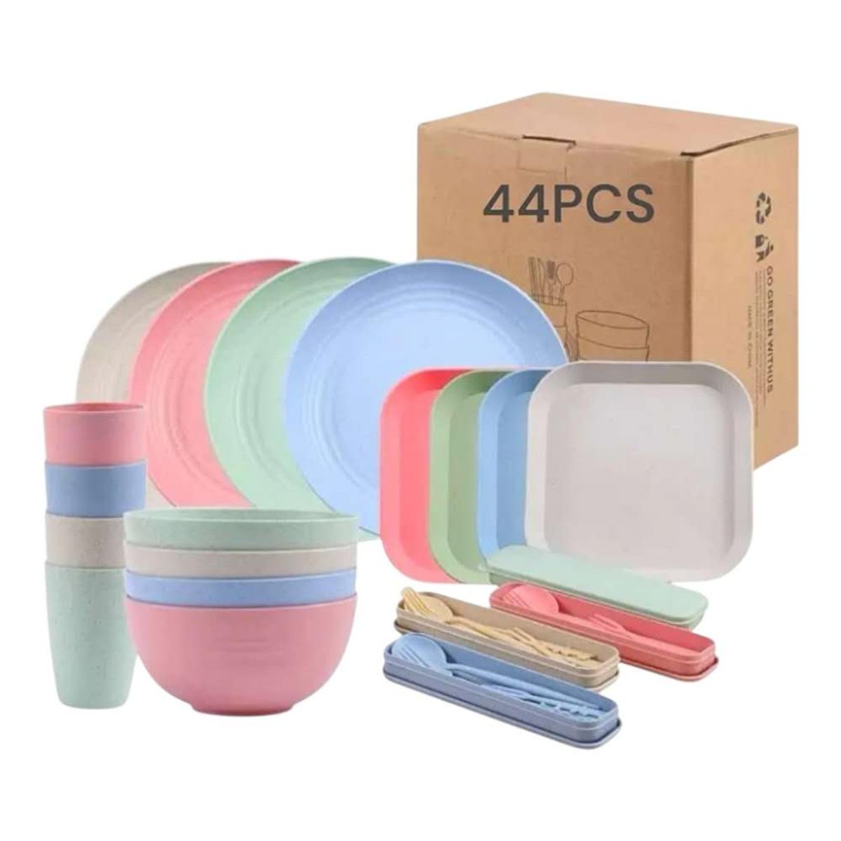 GENERICO - Juego Vajilla 44 Platos Plásticos Reutilizable Yibaini Color Multicolor