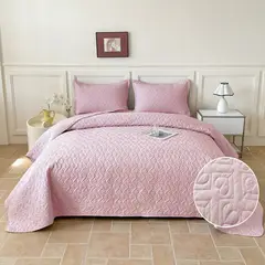 GENERICO - Cubrecama de Verano Liviano Quilt 2 Plazas con Diseño Rosa