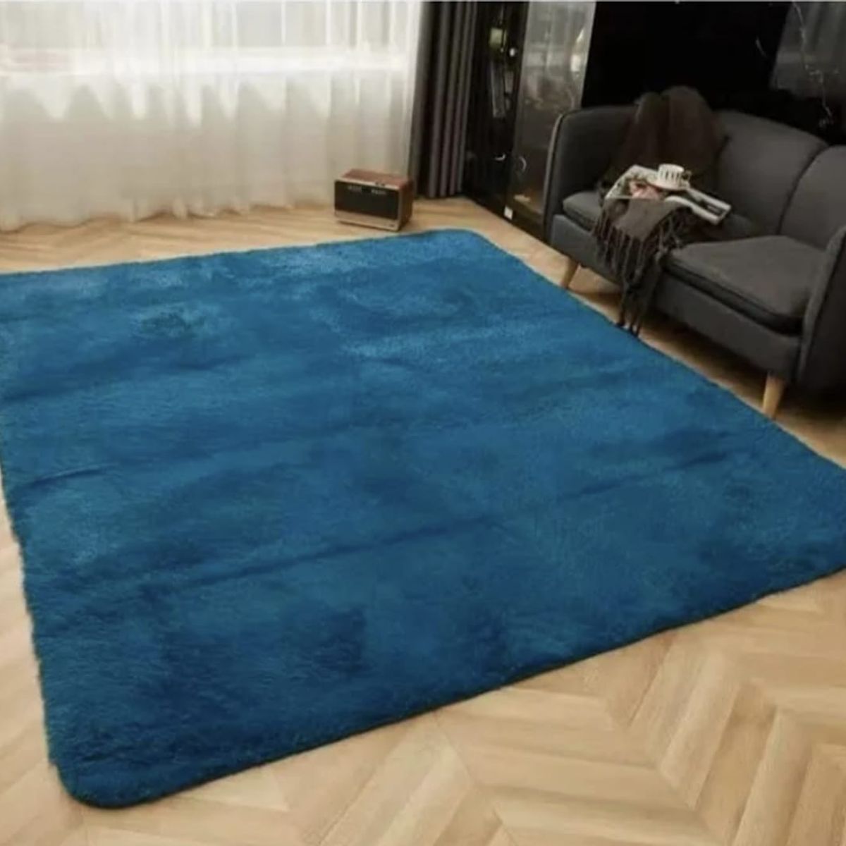 GENERICO - Alfombra Peluda 200x240 cm Antideslizante  Azul Petroleo