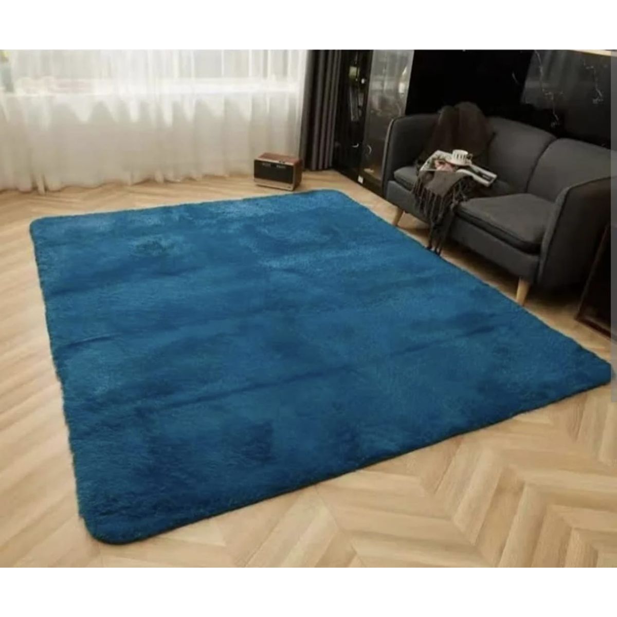 GENERICO - Alfombra Peluda 200x240 cm Antideslizante  Azul Petroleo