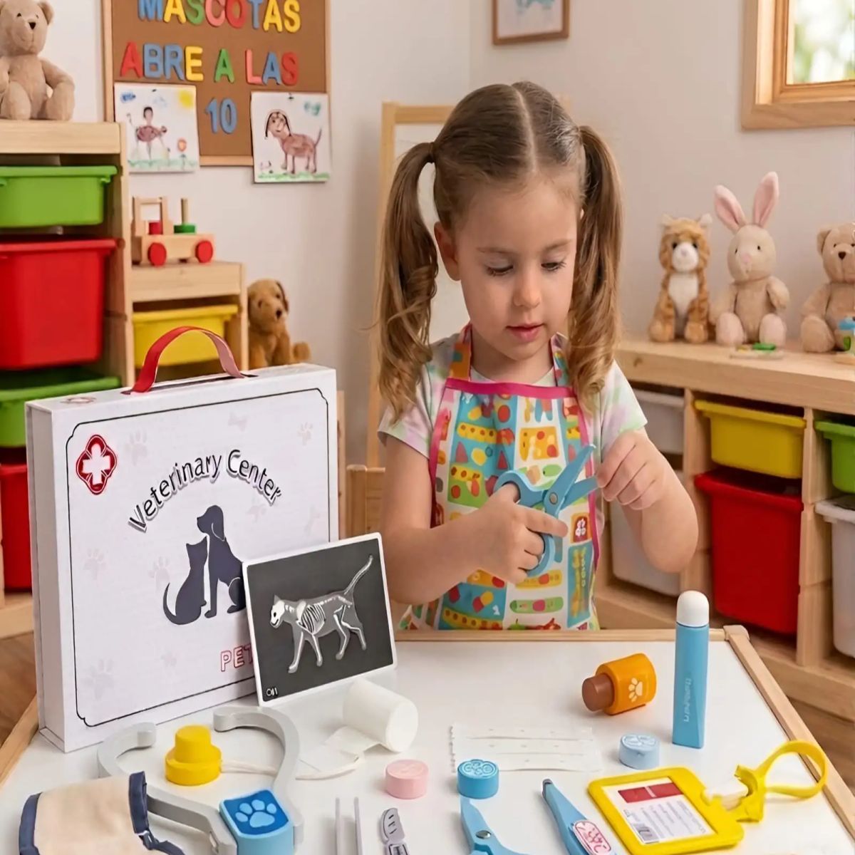 GENERICO - Set de Veterinaria de Juguete con Maletín y Accesorios de Madera