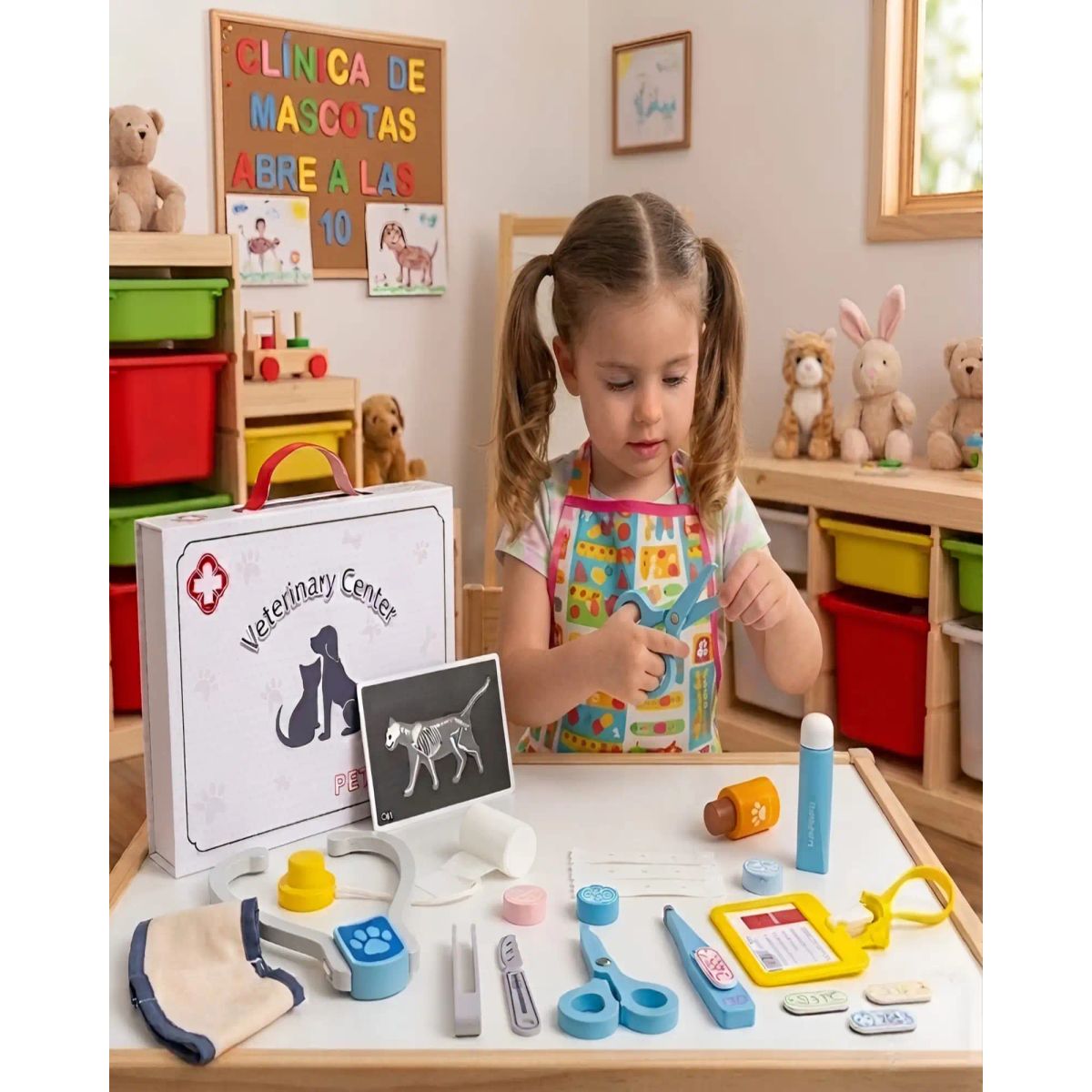 GENERICO - Set de Veterinaria de Juguete con Maletín y Accesorios de Madera