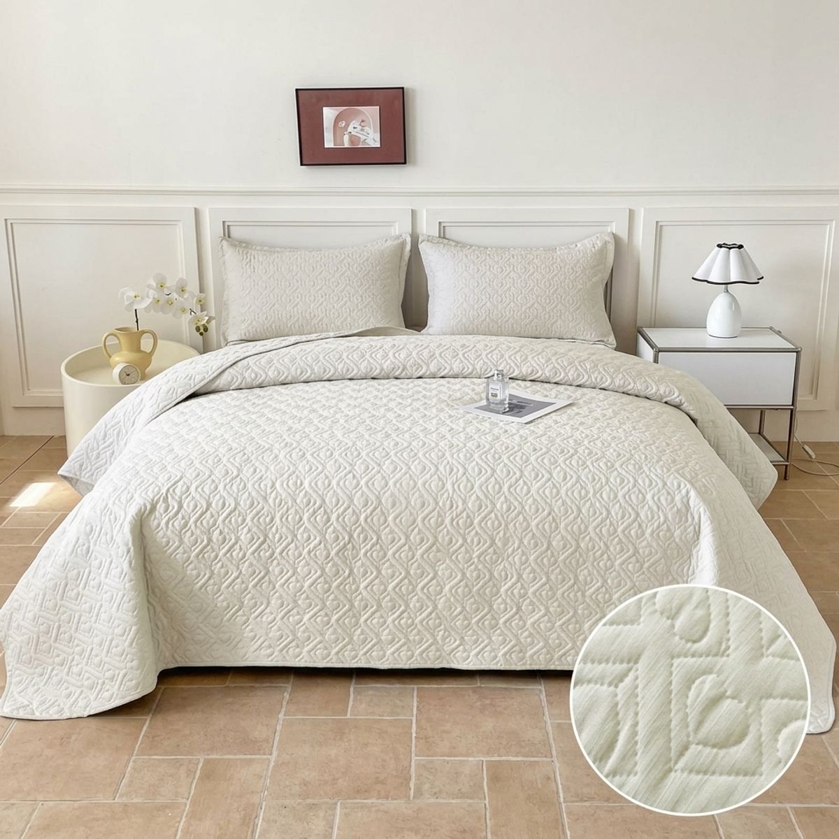GENERICO - Cubrecama de Verano Liviano Quilt King con Diseño Beige