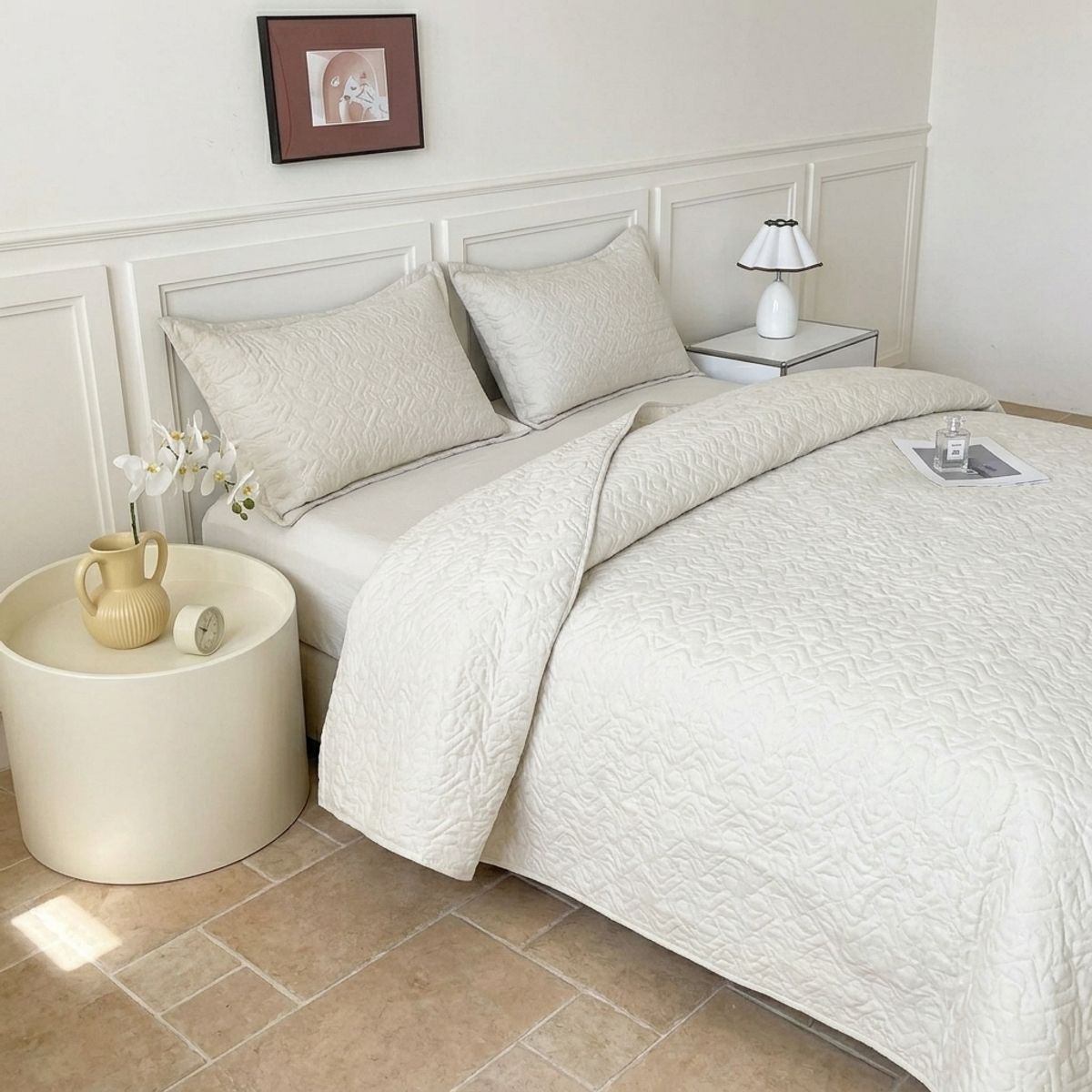 GENERICO - Cubrecama de Verano Liviano Quilt King con Diseño Beige