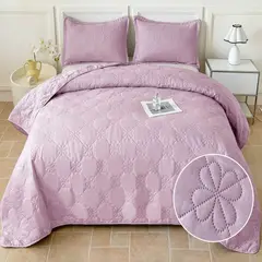 GENERICO - Cubrecama de Verano Liviano Quilt King con Diseño Rosa