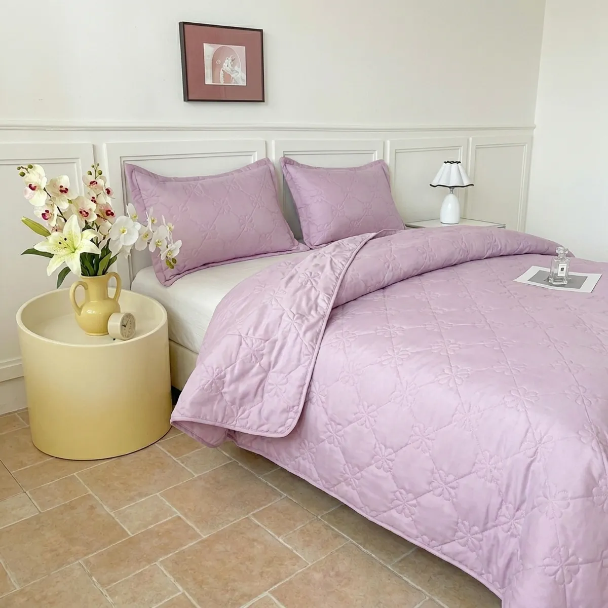GENERICO - Cubrecama de Verano Liviano Quilt King con Diseño Rosa