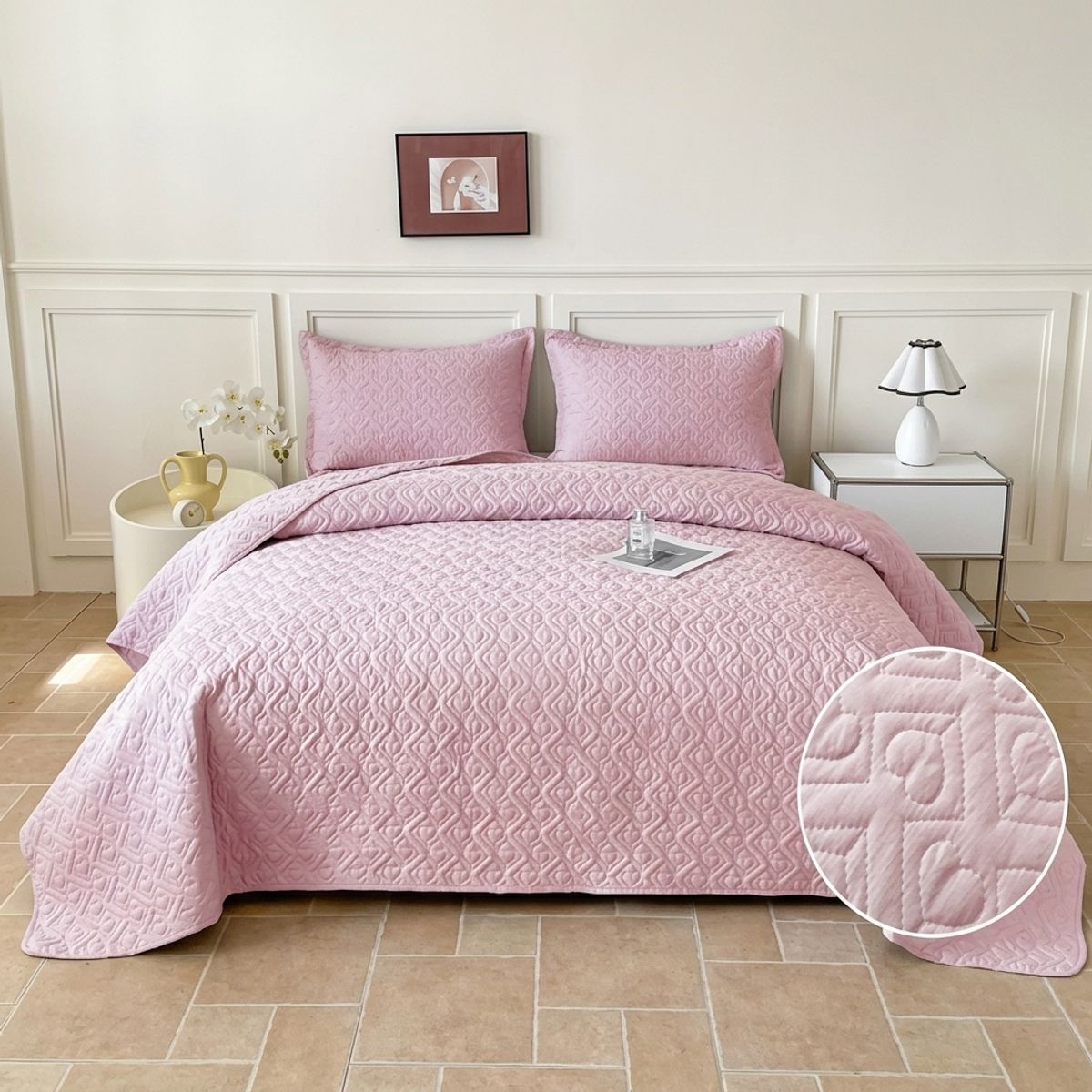 GENERICO - Cubrecama de Verano Liviano Quilt 2 Plazas con Diseño Rosa