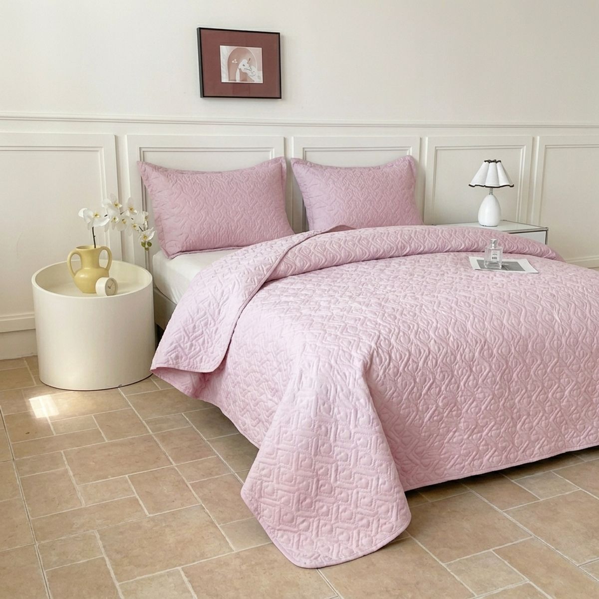 GENERICO - Cubrecama de Verano Liviano Quilt 2 Plazas con Diseño Rosa