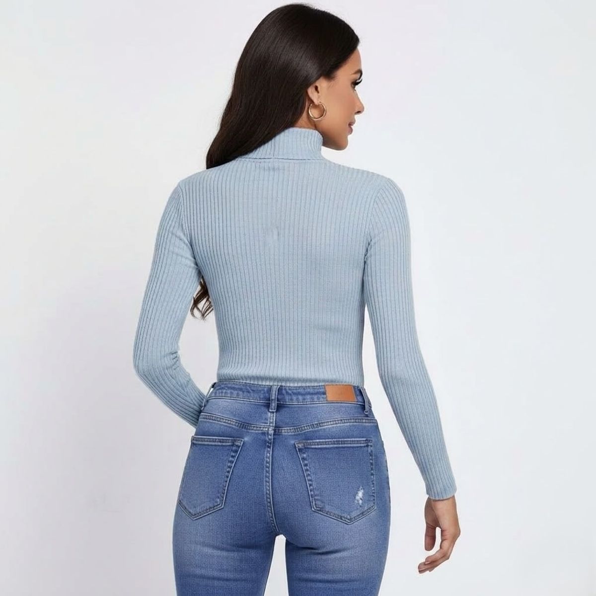 HAMI BOUTIQUE - Polera de Cuello Alto Celeste