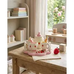 GENERICO - Set de Té Madera Infantil con Bandeja en Forma de Flor