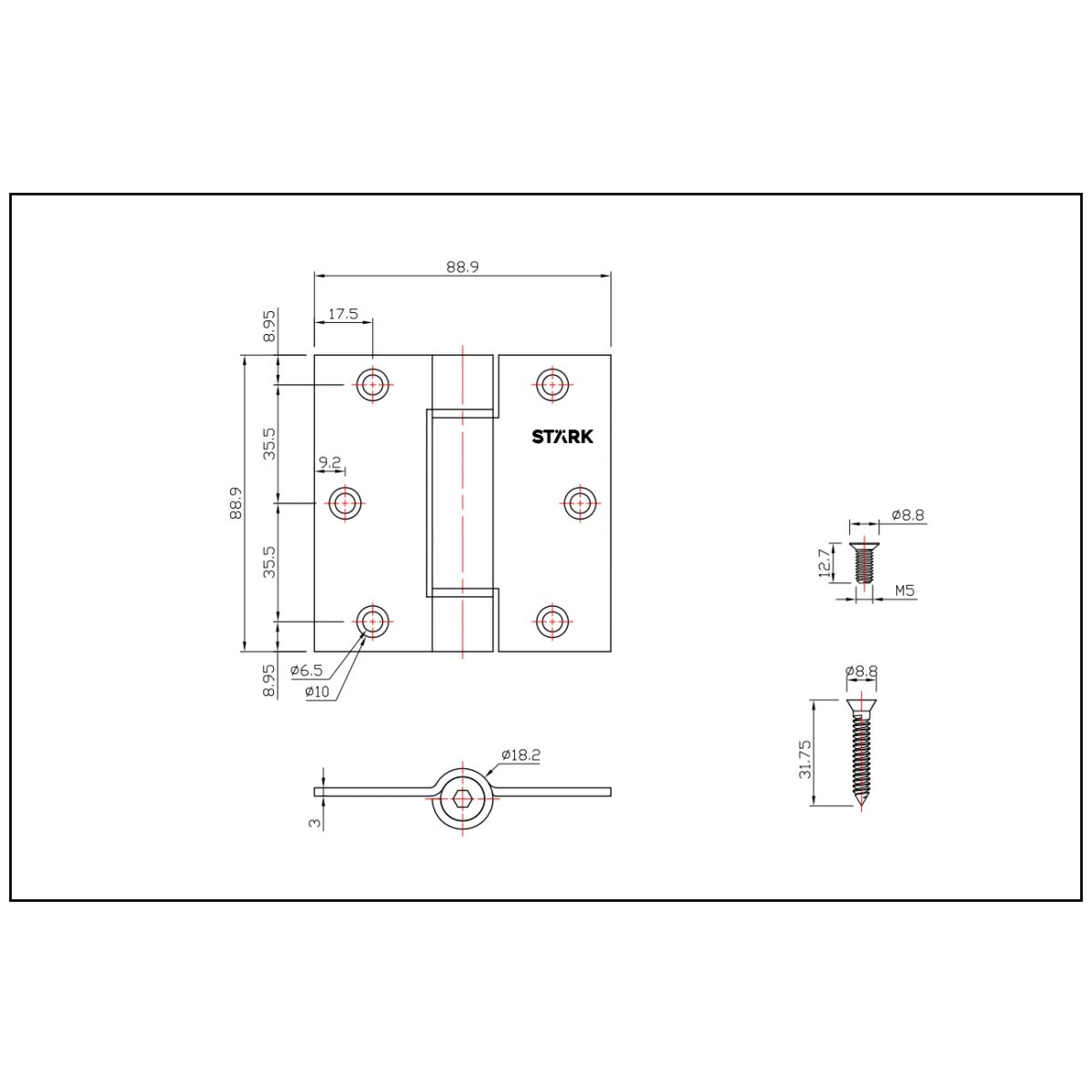 GENERICO - 2 Bisagras con resorte de 3,5″x3,5″. 3 mm espesor. Acero inoxidable 304 Stärk Design