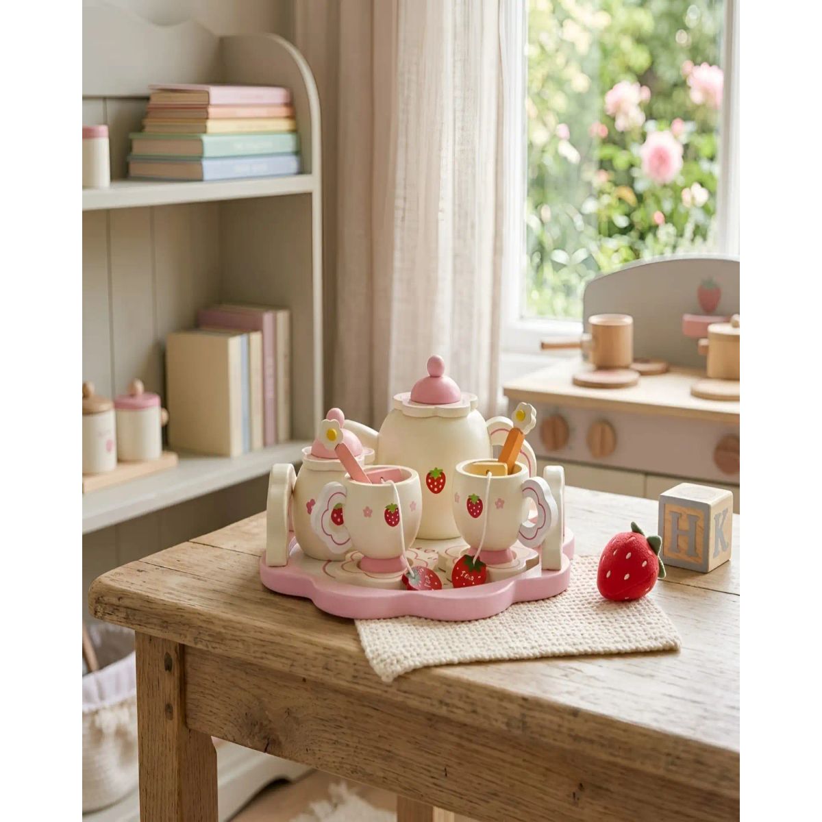 GENERICO - Set de Té Madera Infantil con Bandeja en Forma de Flor