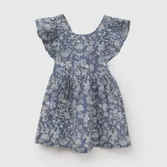 COLLOKY - Vestido Niña Algodón Manga Vuelos Celeste